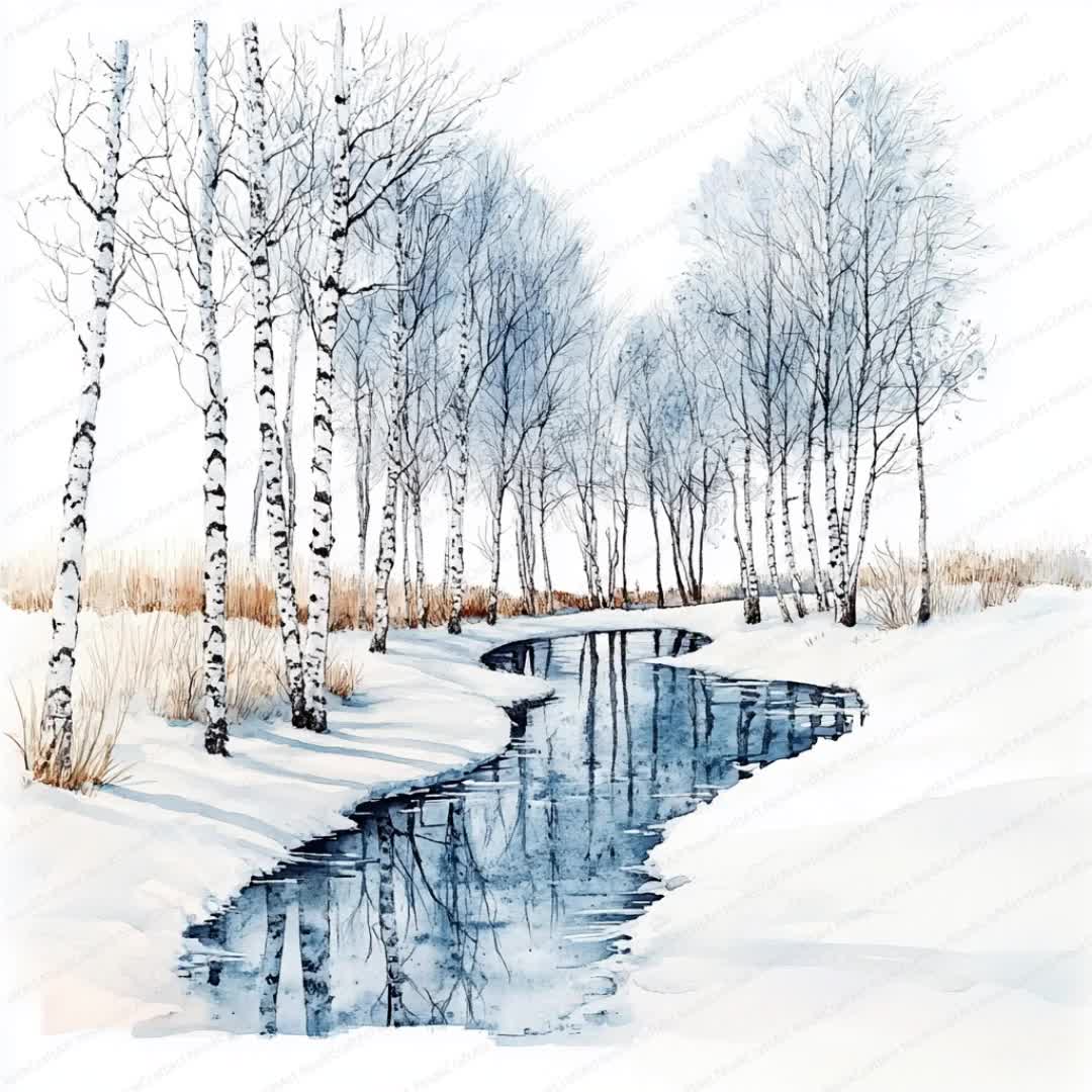 冬の白樺の木のクリップアート 16 点 | 雪に覆われた白樺の森の