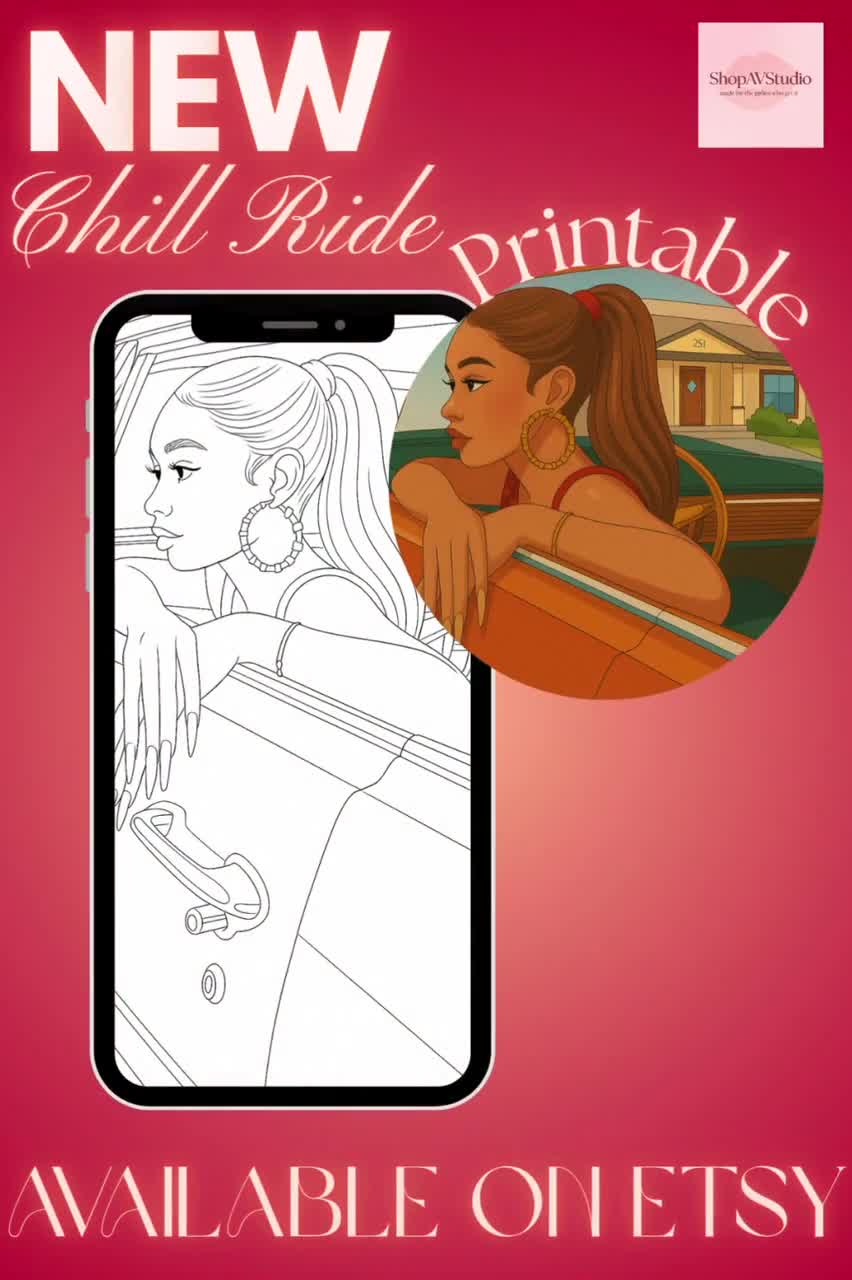 Página para colorear de Chica Rica y Relajante / Digital + Imprimible video poster