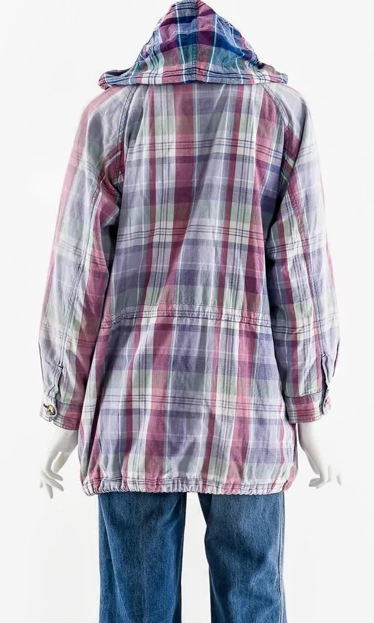 Eddie Bauer Reversible Purple Plaid Rain Anorak/hoodie Vintage 90s