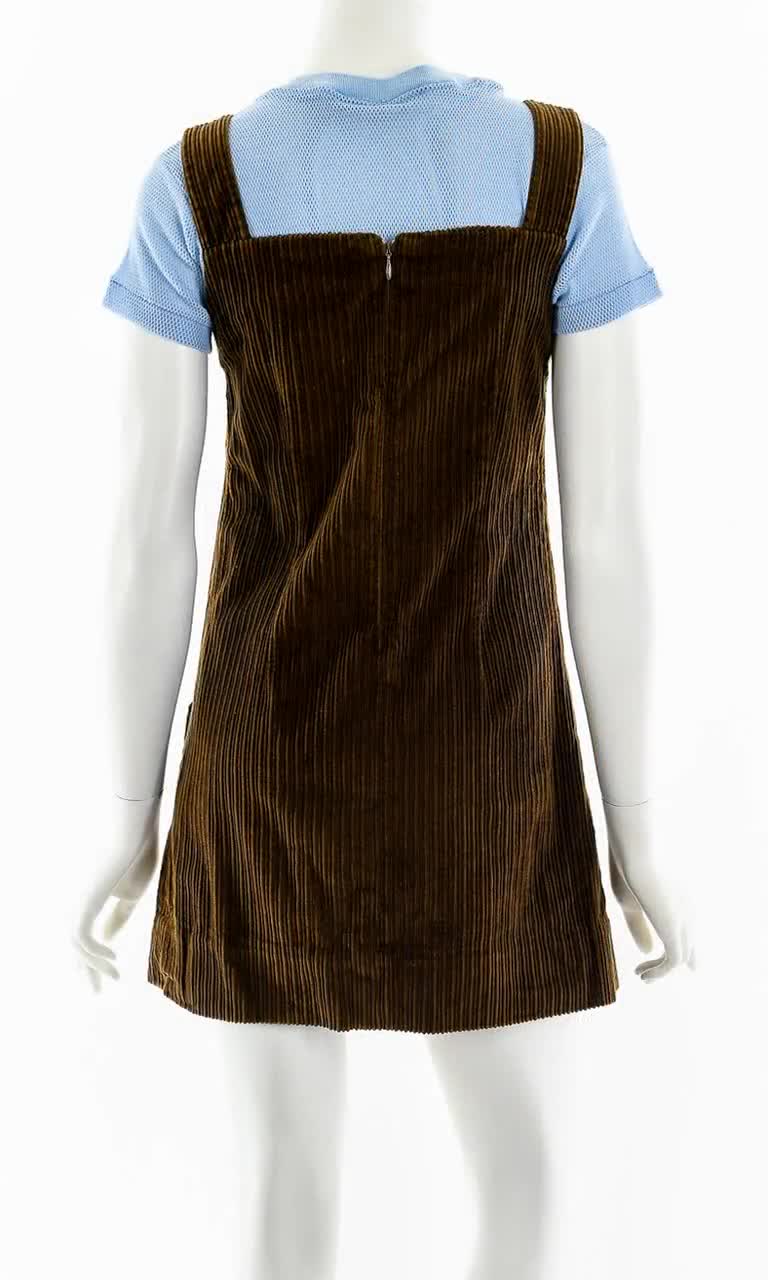 60's Chocolate Brown Corduroy Jumper Mini Dress