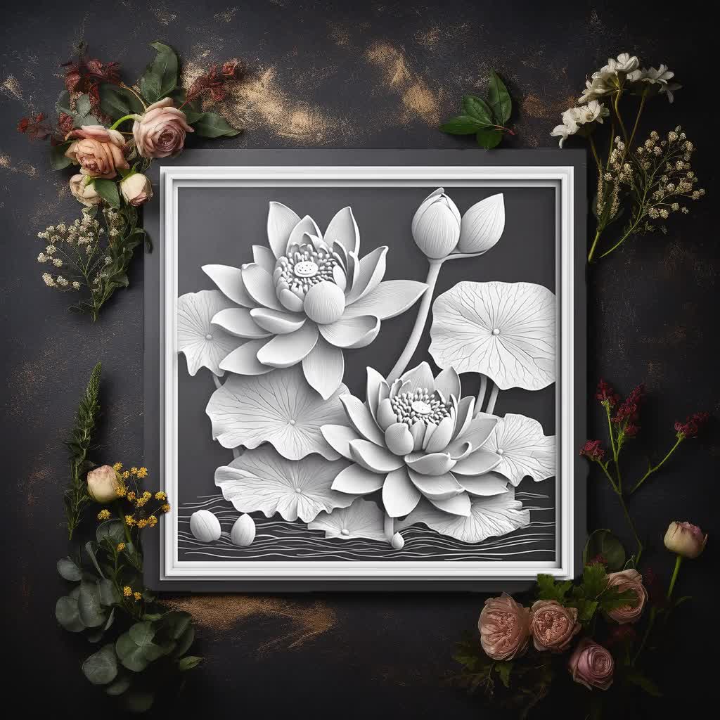 Flowers Floral Pond Lily Lotus 3D Illusion Laser File PNG Slate