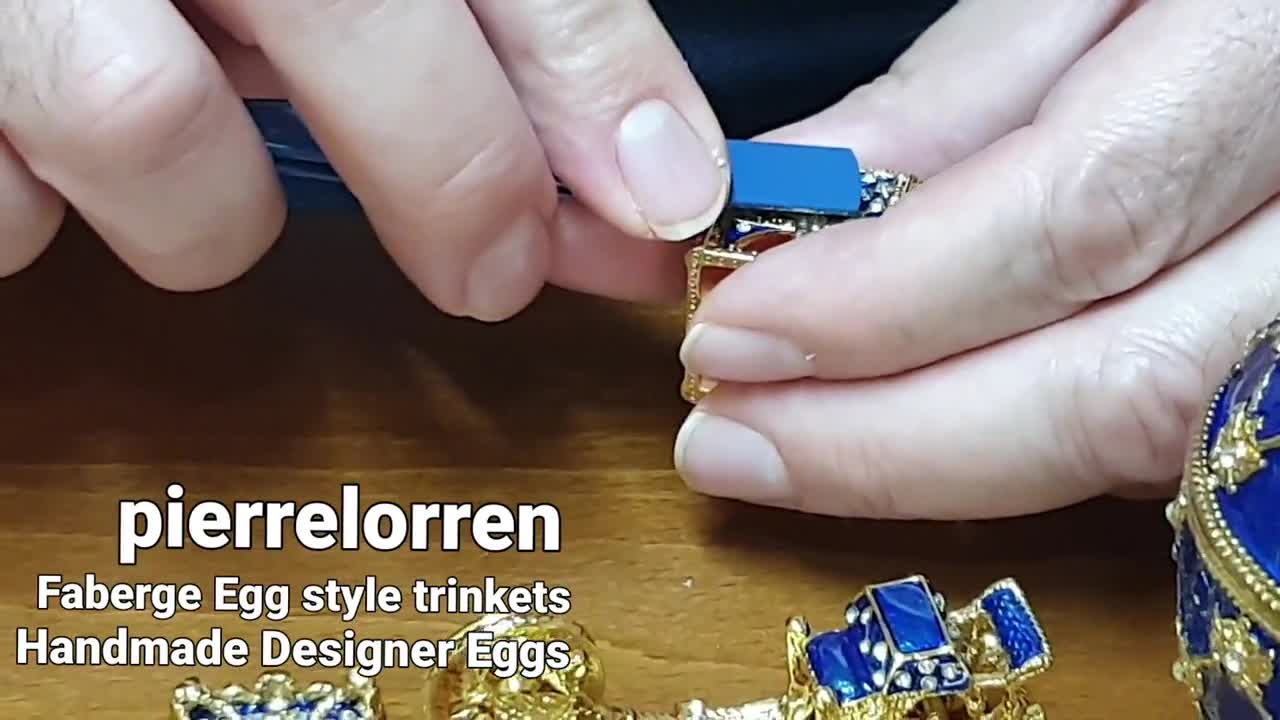 Queens Carriage Egg Faberge Ornament Jewelry Box FAbrege 24k GOLD 10ct  Austrian Crystal Sapphire Bracelet Fabergé Egg Designer pierrelorren