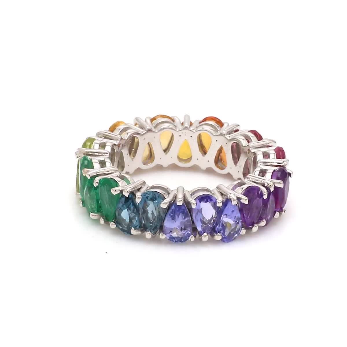 Rainbow Sapphire Emerald Multi Gemstone Eternity Band Ring in 14k 18k Gold  Natural Pear Cut Stackable Ombre Rainbow Ring Gold Gay Pride - Etsy Denmark