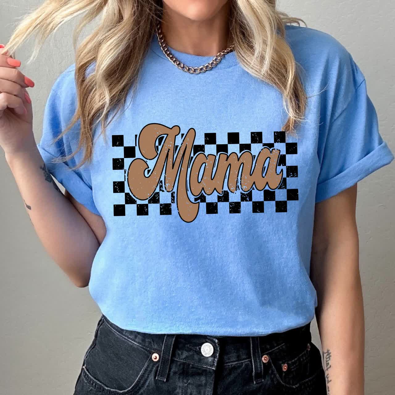 Retro Checkered Mama Shirt, Mother's Day Gift, Trendy Mom Life