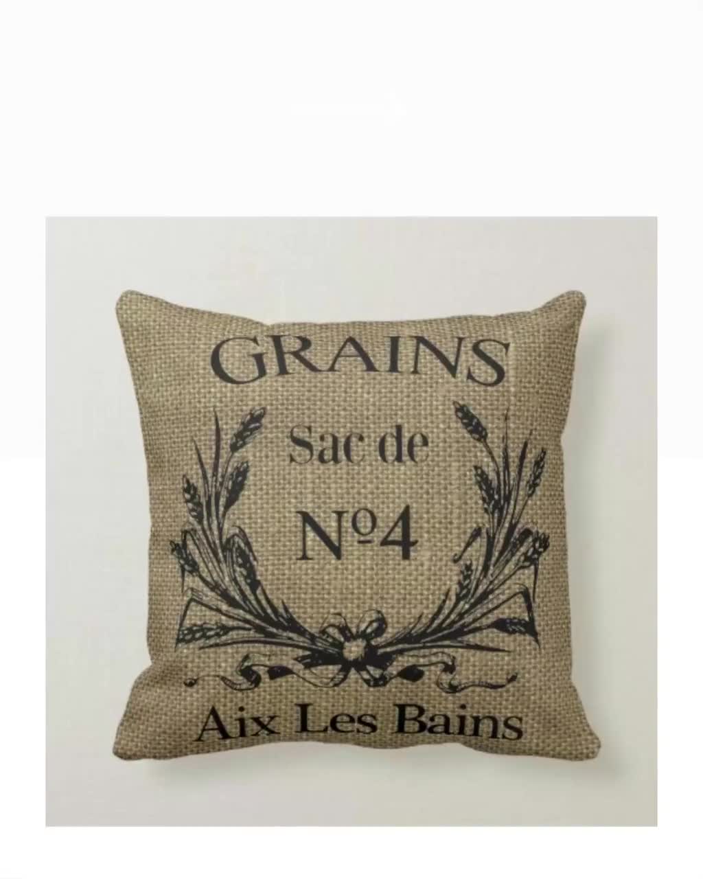 Rustic Pillow, French Grain Sack Design, Burlap Design, 