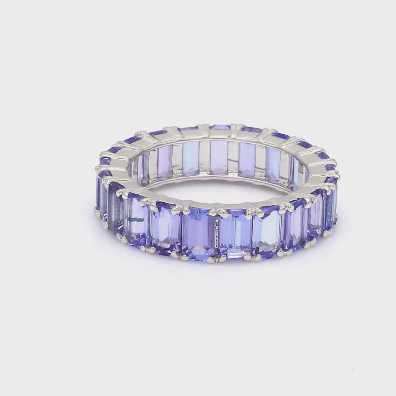 Natural tanzanite emerald cut octagon eternity band ring in 14k white gold  | 6-7 ct 5x3mm stackable tanzanite ring gold december birthstone