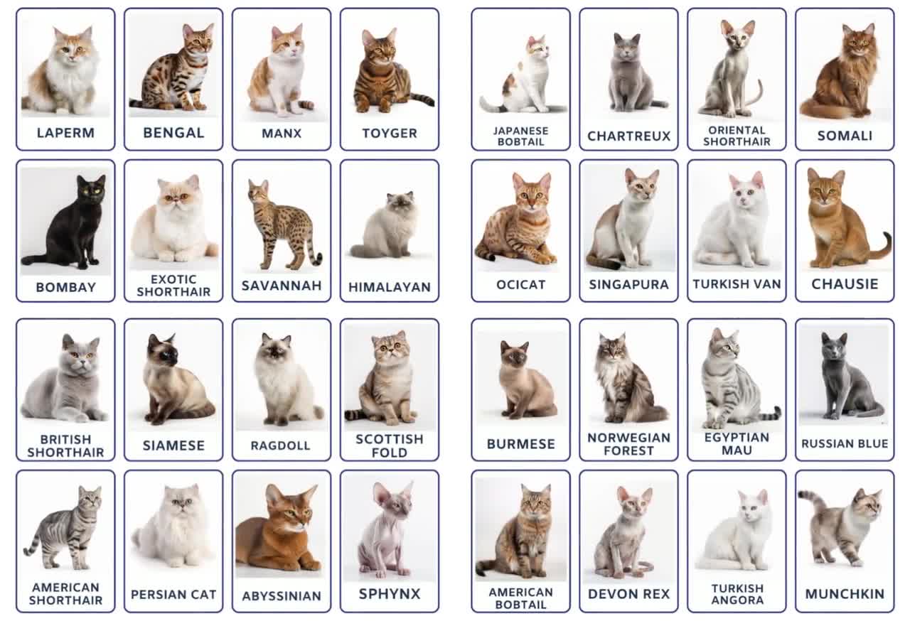 Buy 32 Cats Breed Flashcards, Kids Printable, Nomenclature Cards