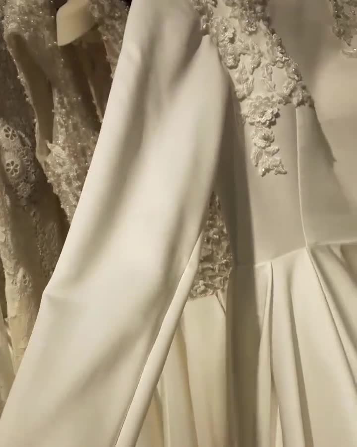 Aline Satin Classic Long Sleeve Wedding Dress SORDAMOR With Train