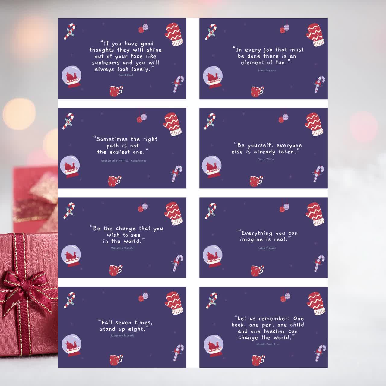 Christmas Advent Calendar Positive Quotes Cards, Countdown to Christmas, Printable Advent Cards, Inspirational Quotes for Kids - Etsy