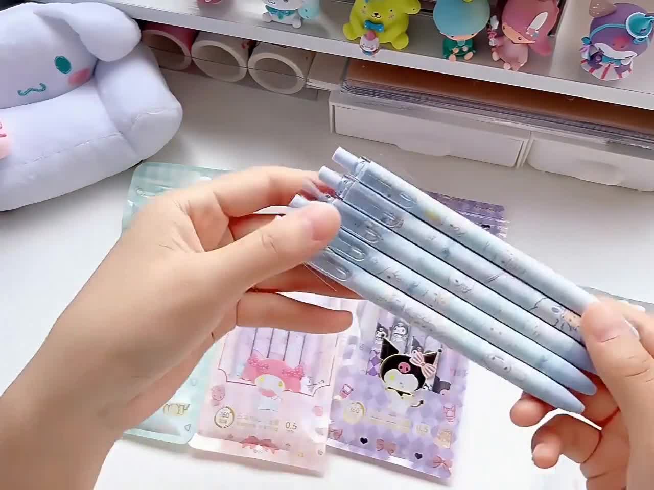 Cute Gel Pen Set of 6, Refill Set, Black Blue Ink Kawaii Girls