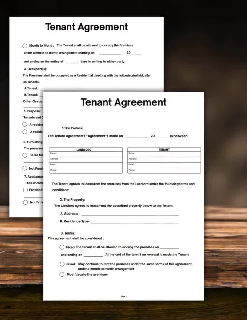 Printable Rental Agreement Template,Landlord-Tenant Lease (PDF Download),  Landlord/Tenant lease and rental agreement form, apartment rental