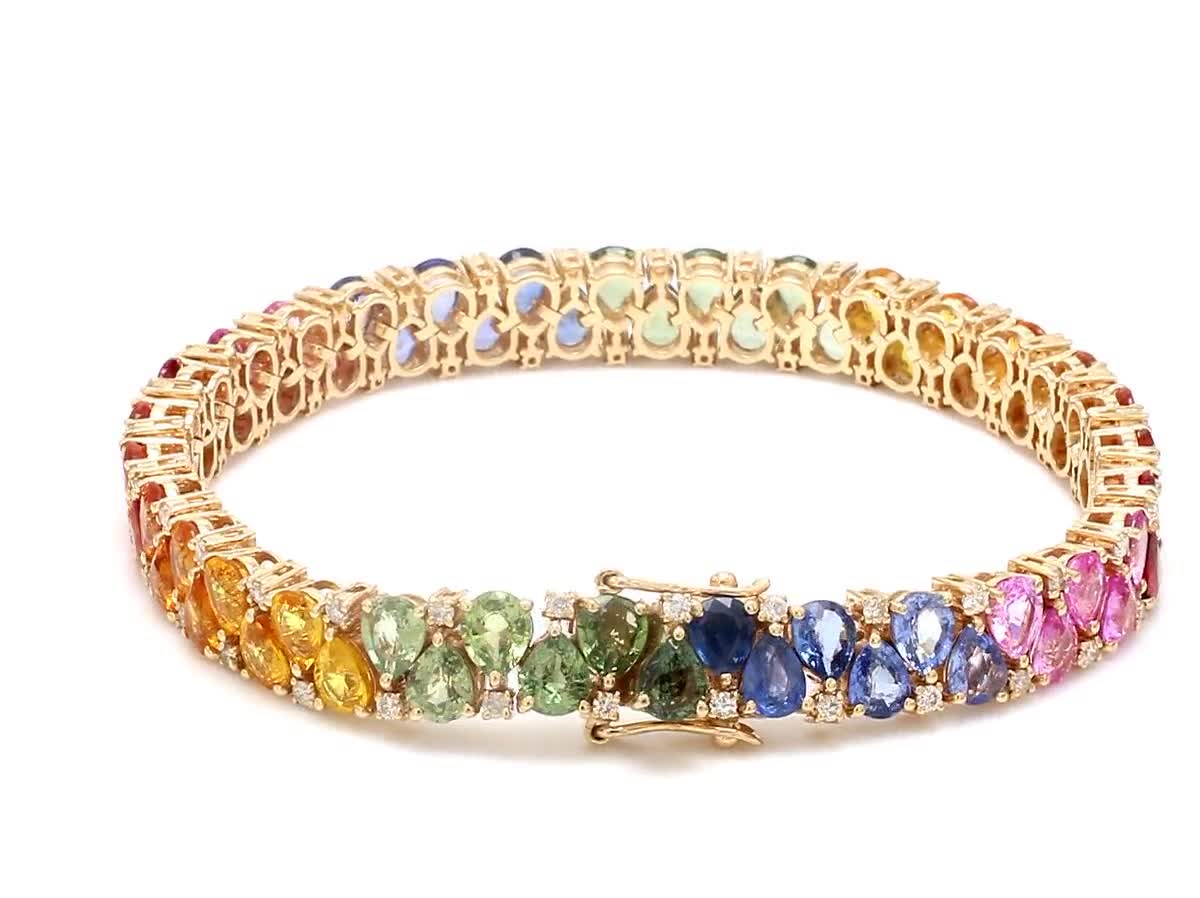 14K Yellow Gold Rainbow Sapphire Chain Bracelet TB2615-RS