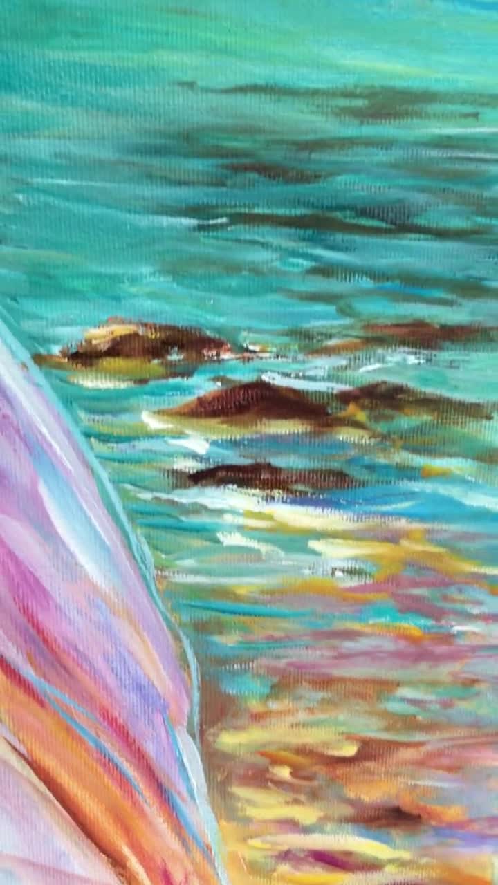 Original Seascape Oil Painting: Woman on a Tropical Beach (16 × 20 in.) Landscape video poster