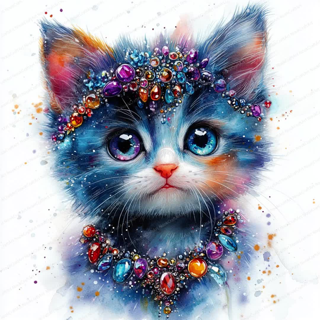 宝石をちりばめた子猫のクリップアート 16 点 | 印刷可能な子猫 | 印刷