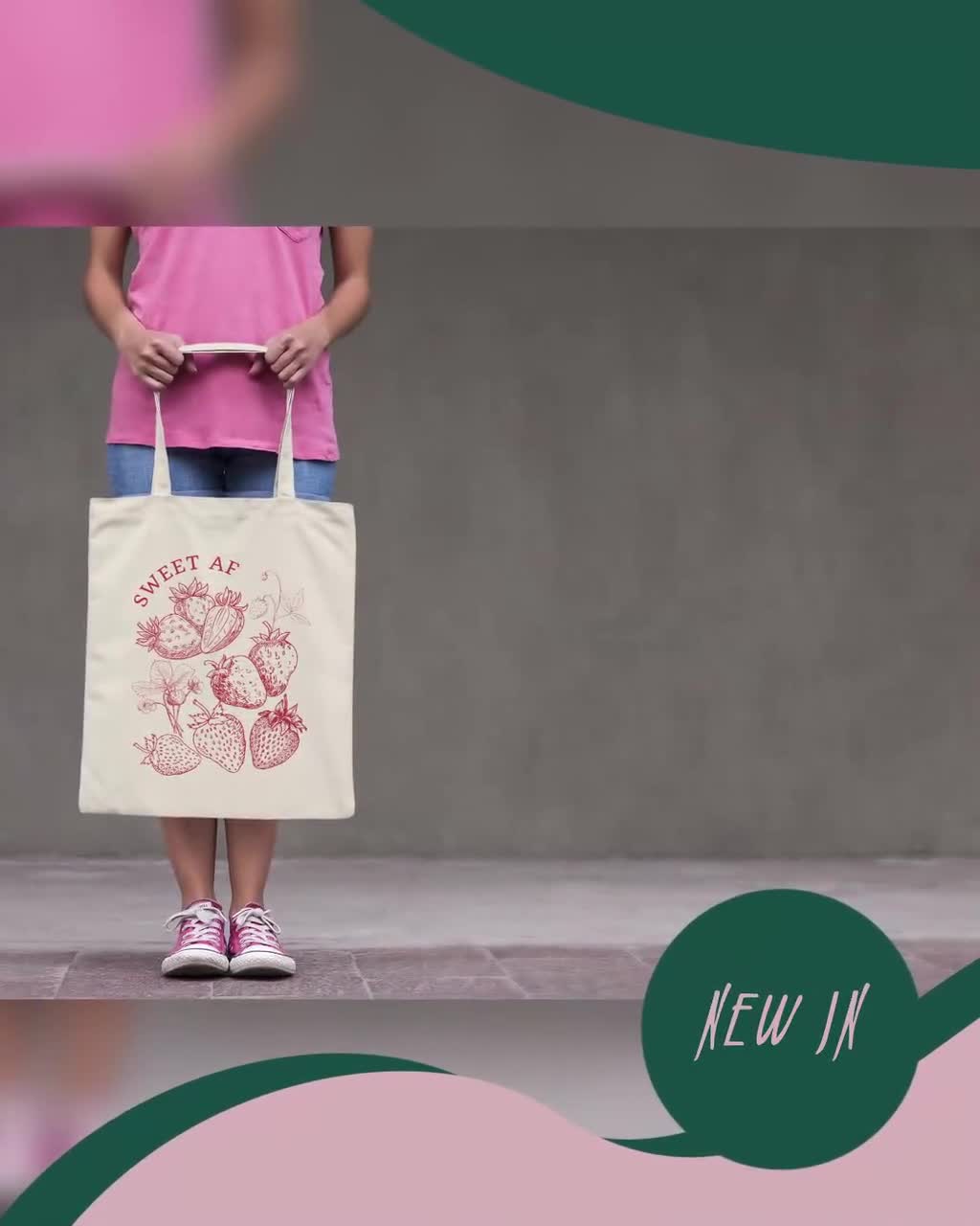 Strawberry Canvas Tote Bag, Grocery Tote Bag, Sweet AF, Cute Tote