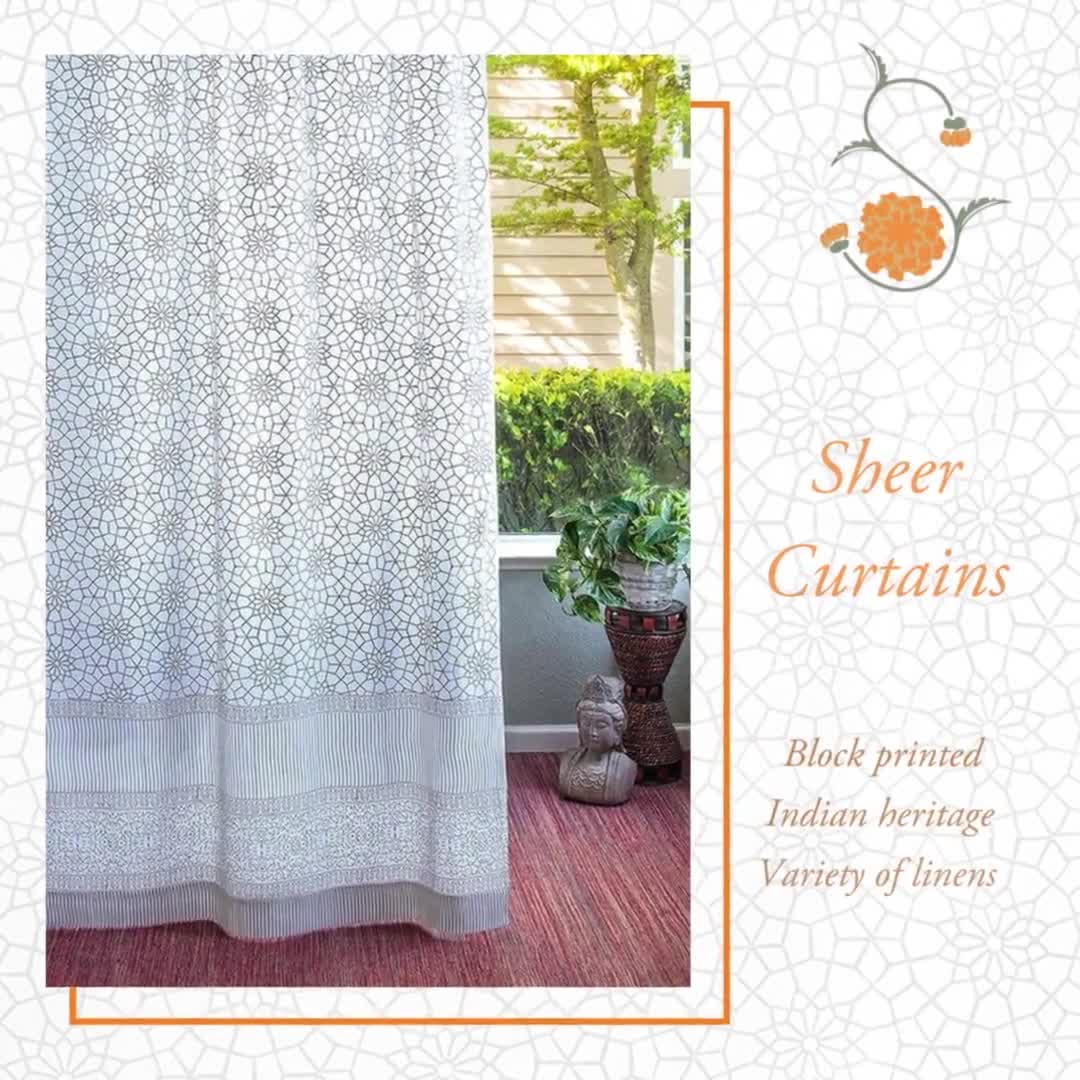 Casablanca Blues ~ Moroccan Block Print Curtains, Blue Patterned Window Curtains, Bright Home Decor, Sheer Curtain Panel, Bohemian orders Interior