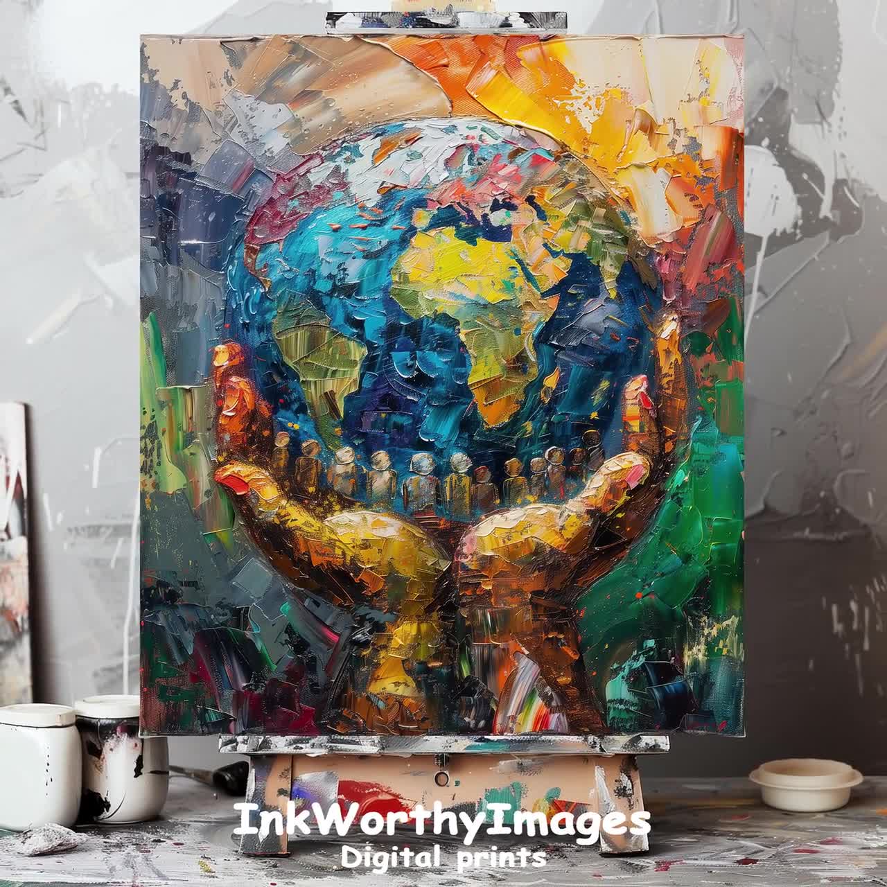 “Planet earth” abstract mixed media bright colors wall decor online painting