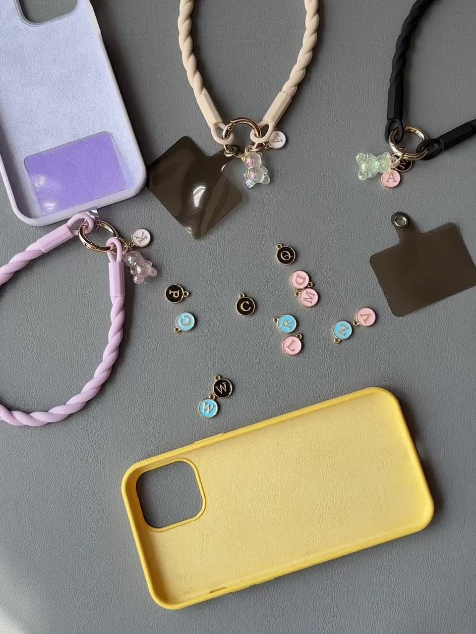 Clearance: Phone Straps with Custom Letters, Silicon Phone Wristlet Strap Bow Design, adaptable with all phone models video poster