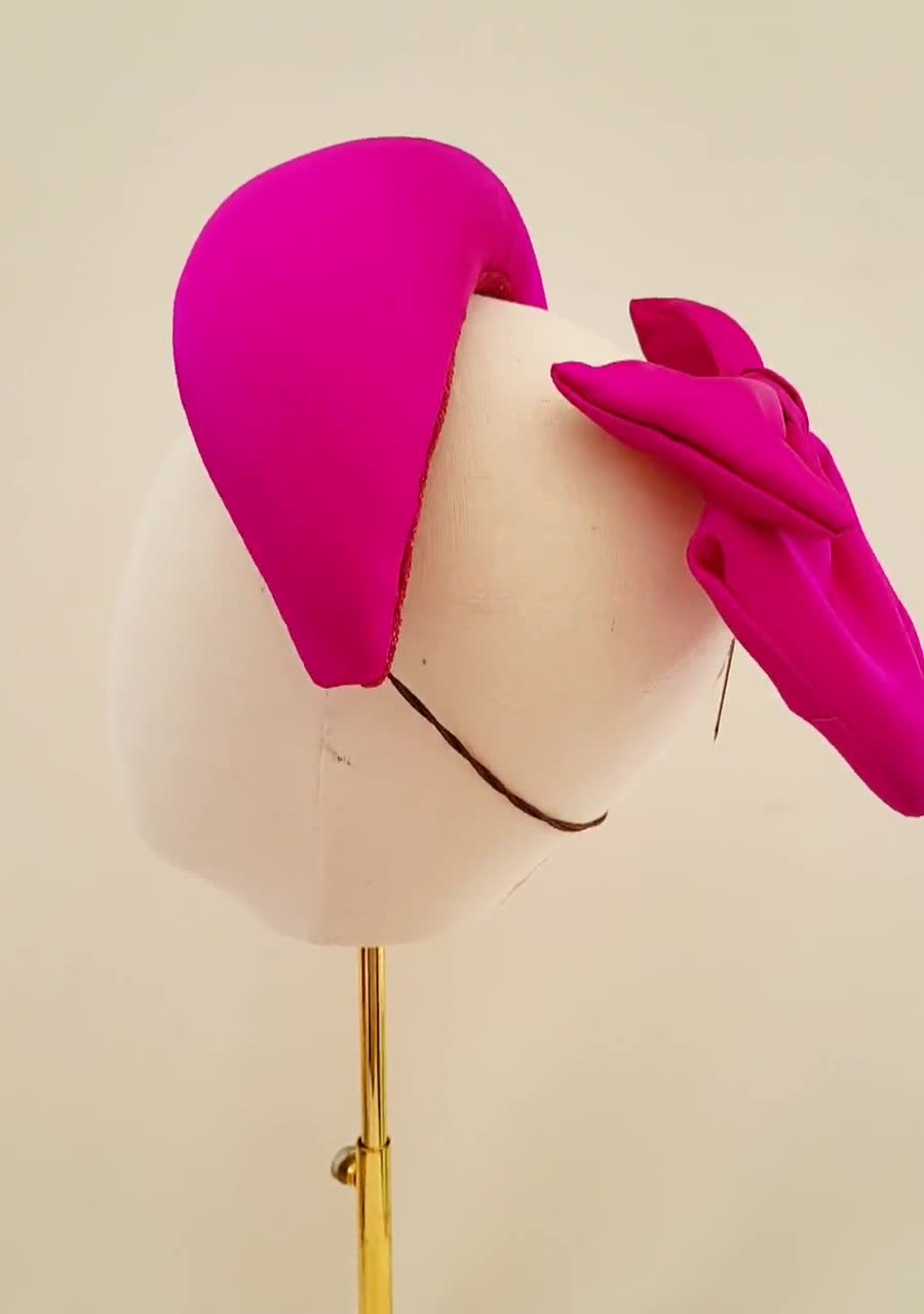 Fuchsia Pink Silk Headband Bandeau With Matching Bow Fascinator