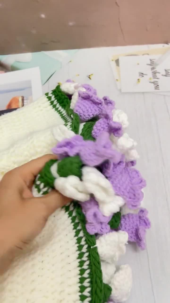 クロシェ編みのスズランブーケブランケット、コースター、ハンドメイド