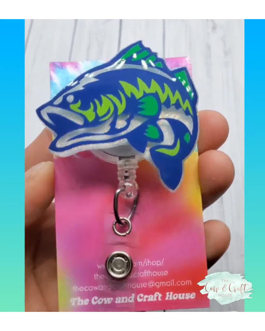 Bass Fish Retractable Badge Reel Clip Mens Pediatric Nurse Fishing