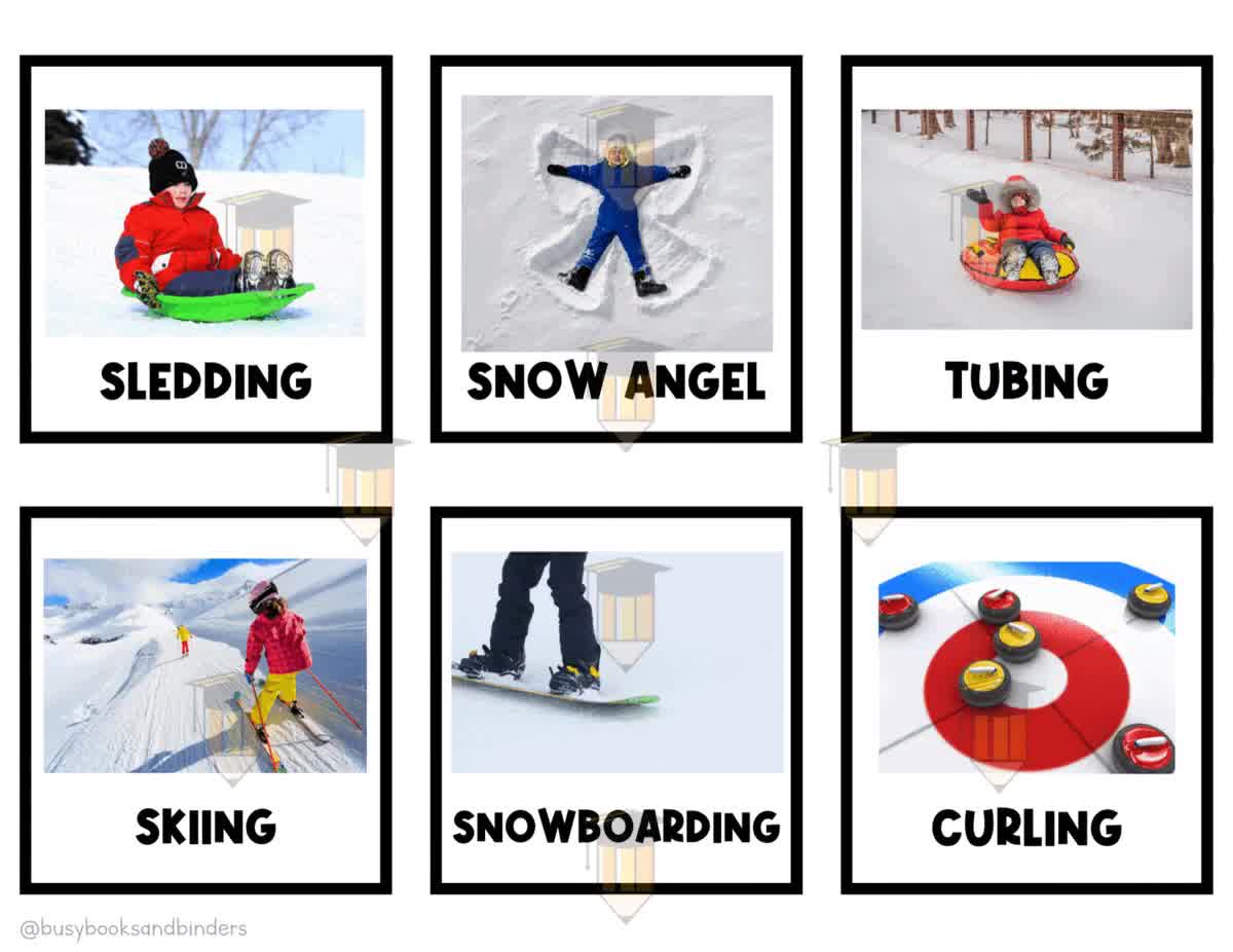 72 winter flashcards | winter animals | winter clothing | winter object |  winter pictures | winter activities | winter sports | picture card