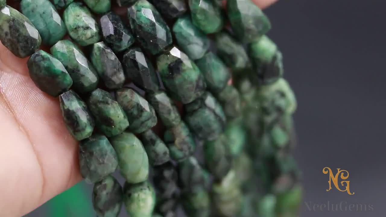 AAA+ Green Emerald Faceted Nugget Beads,natural Emerald Briolette