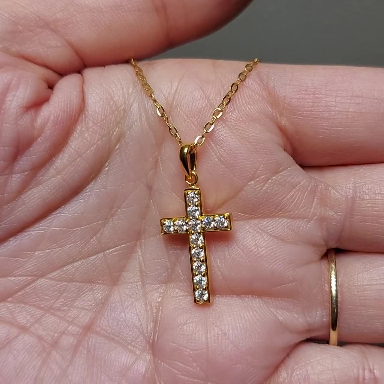 Collana Con Iniziale Della Speranza - Ciondolo A Croce Religiosa In Acciaio Inox Oro Con Zirconia Cubica - Regalo Cristiano - 5