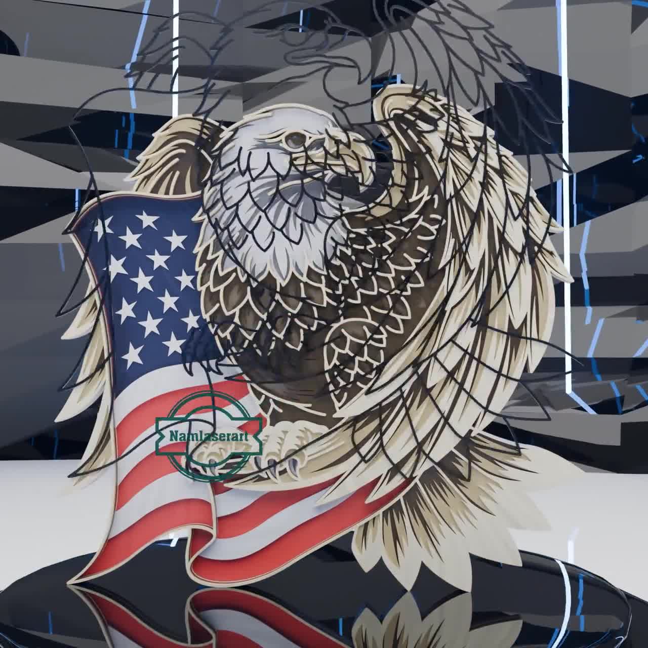 愛国的な白頭ワシのSVG - レーザーカットのアメリカ国旗、独立記念日の