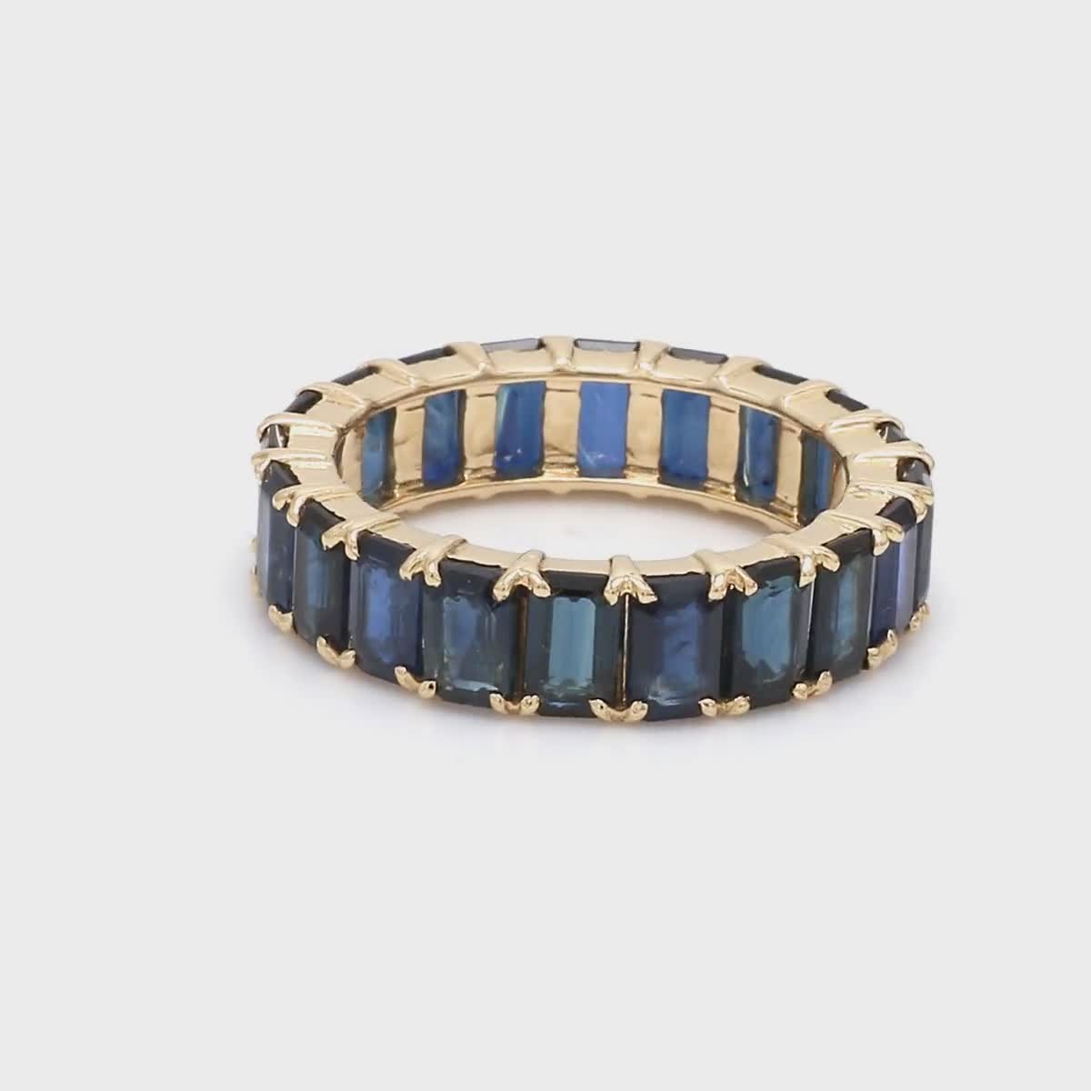 Blue sapphire eternity band ring octagon cut in 14k 18k gold | Natural  5x3mm emerald cut stackable blue sapphire ring gold anniversary gift