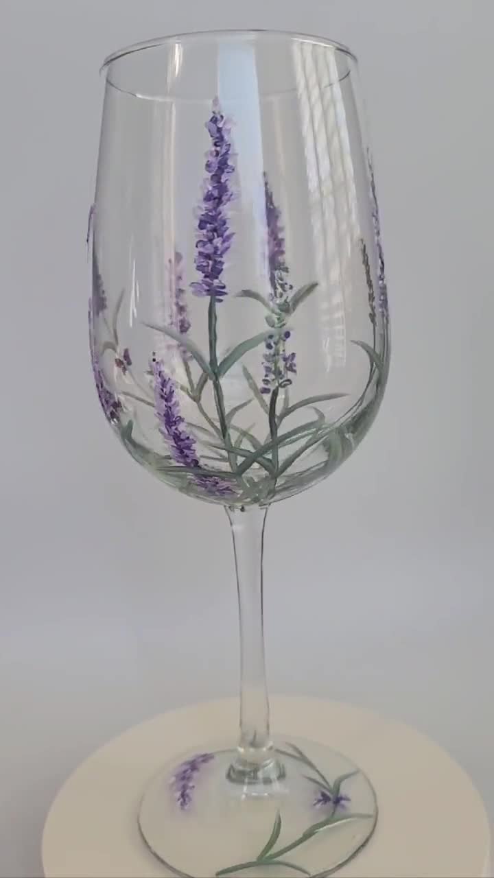 Extra Large Wine Glass with Lavender Design