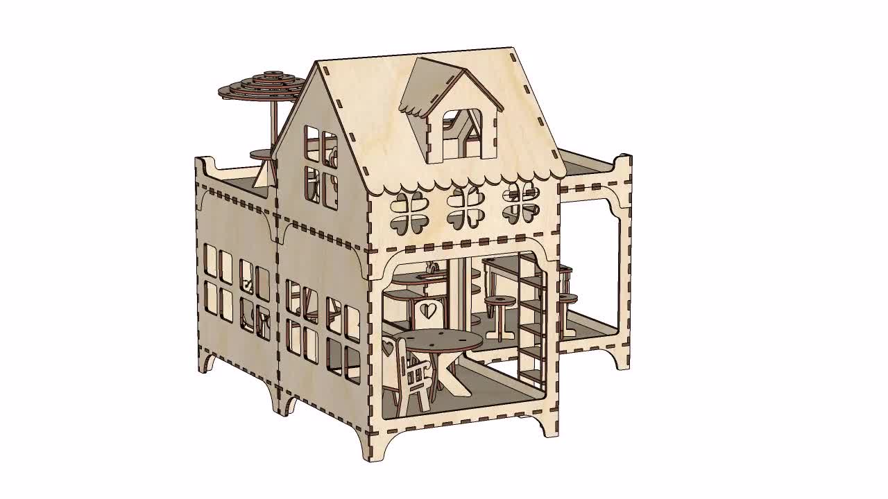 Doll House and Furniture Laser cut files SVG PDF CDR -  Portugal