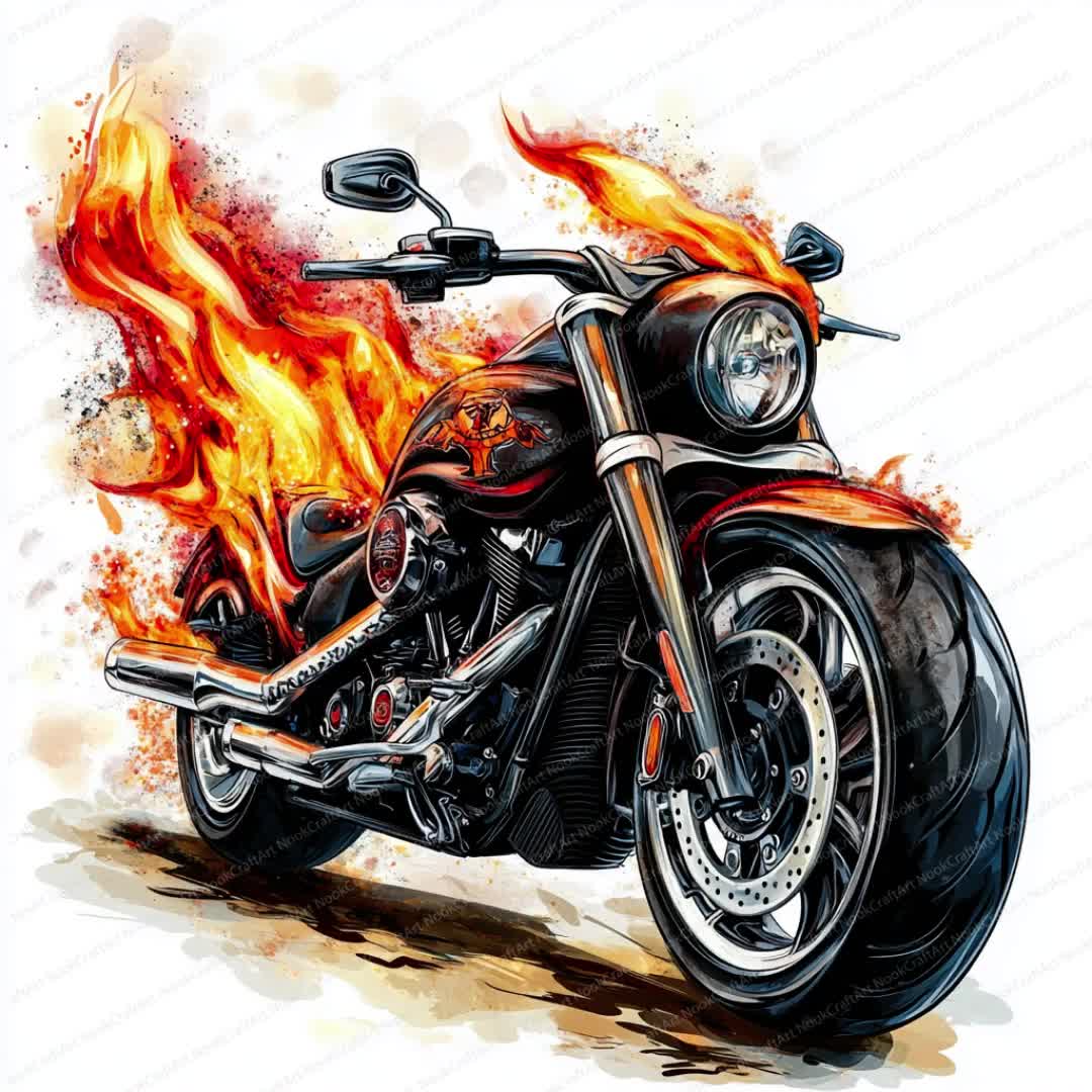 炎の付いたバイクのクリップアート バンドル | 20 枚の高品質 JPG