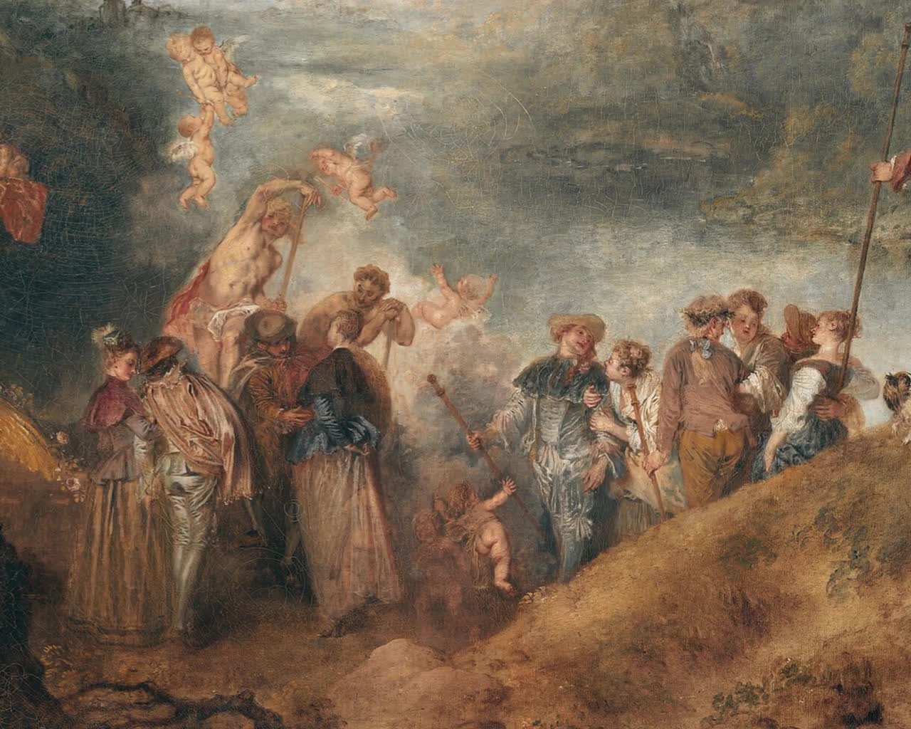 ENYLUFUT Stampa Su Tela 'Imbarco Per Citera' Di Watteau – Quadro Vintage 60x90cm Per Decorazione Parete