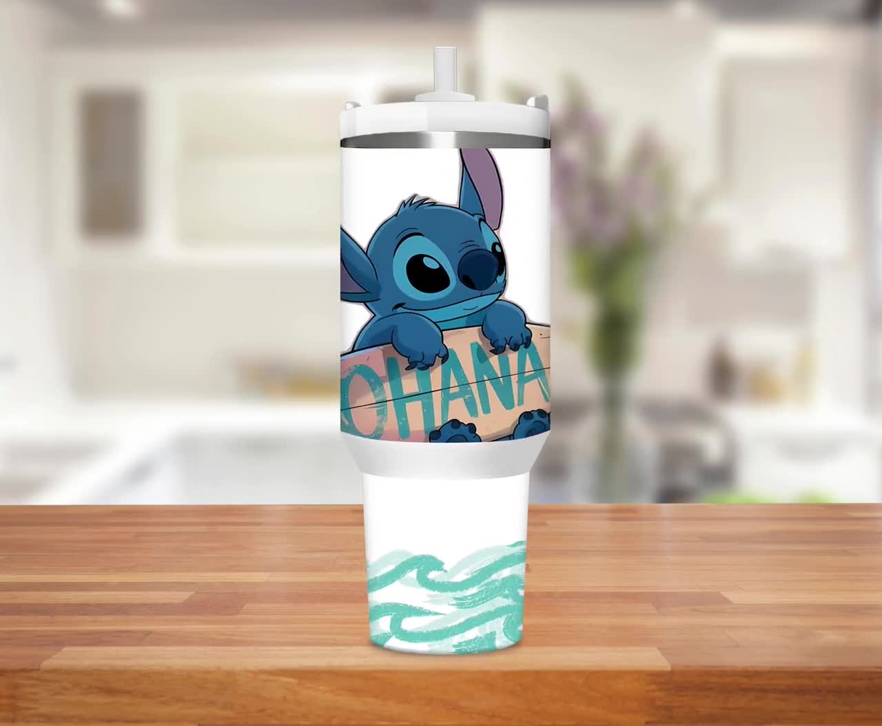 Stitch Notebook and tumbler. 40oz video poster