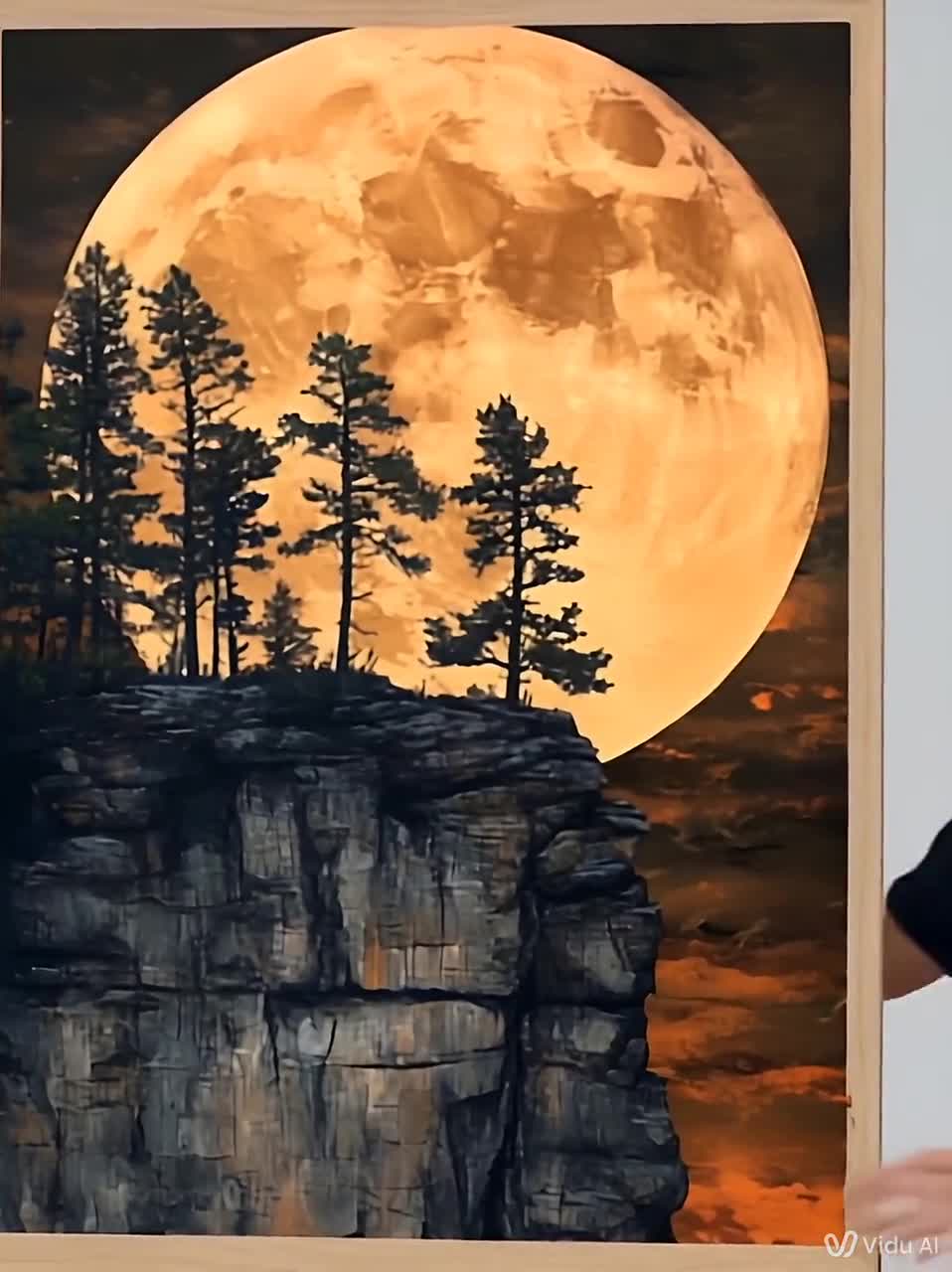 Artful Moonlight Cliff | Full Moon & Nature Landscape Wall Art