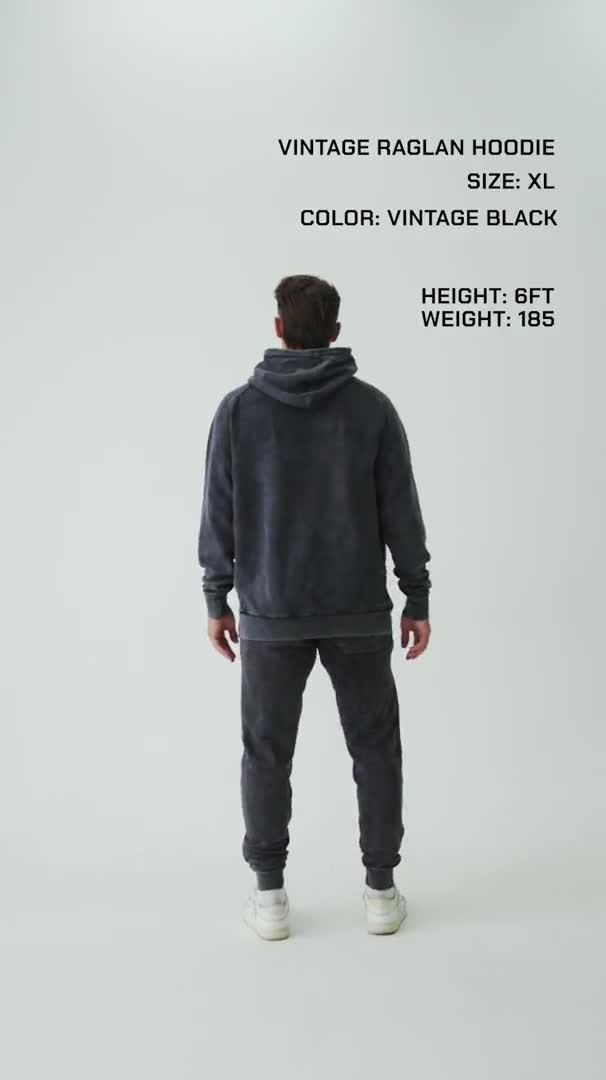 Vintage Black Raglan Hooded Sweatshirt, Acid Wash Hoodie
