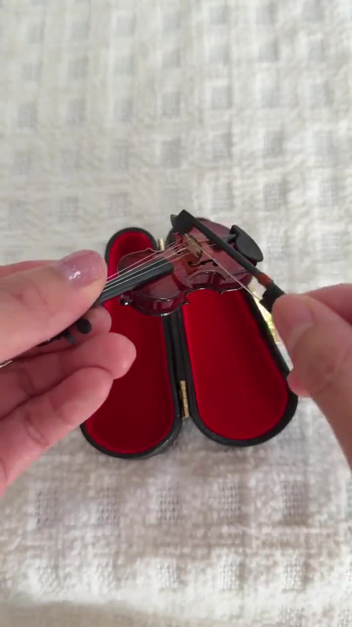Modelo de violín en miniatura: decoración para casa de muñecas de 3,1 pulgadas, regalo para músicos. video poster