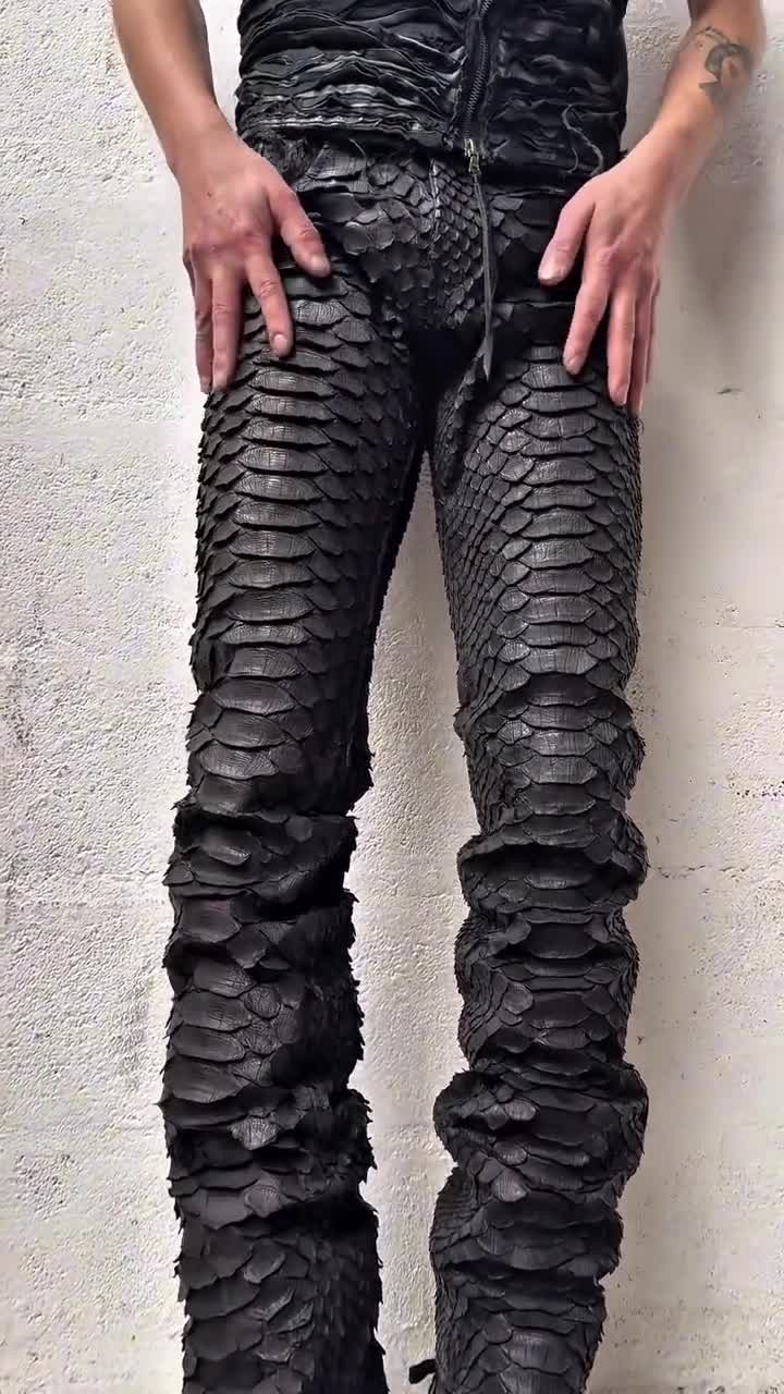 Handcrafted Black Dragon Python Trousers | Men Outwear Casual