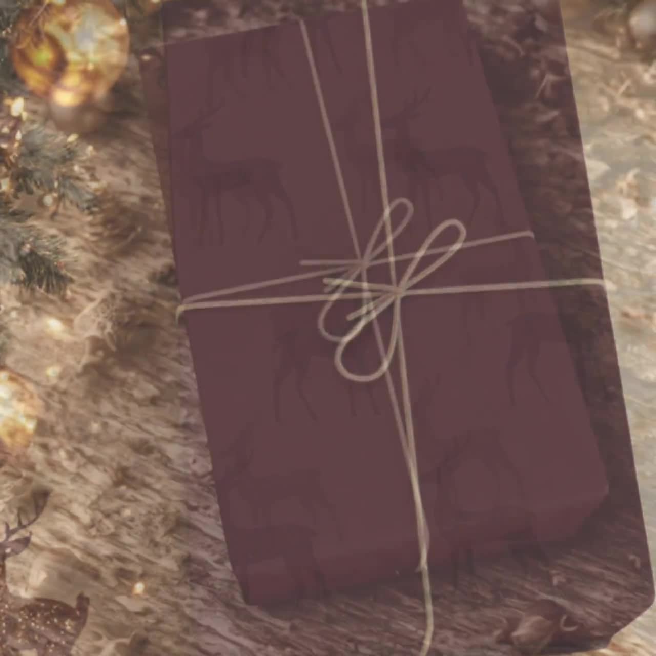 Elegant Reindeer Burgundy Maroon Christmas Wrapping Paper | Maroon Deer | Vintage Charming Gift Wrap | Luxury Holiday Gift Wrap | video poster