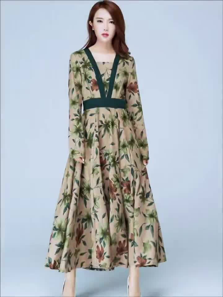slim fit dress slacks Green 1940s Sweetheart Ditsy Floral Dress main image 1
