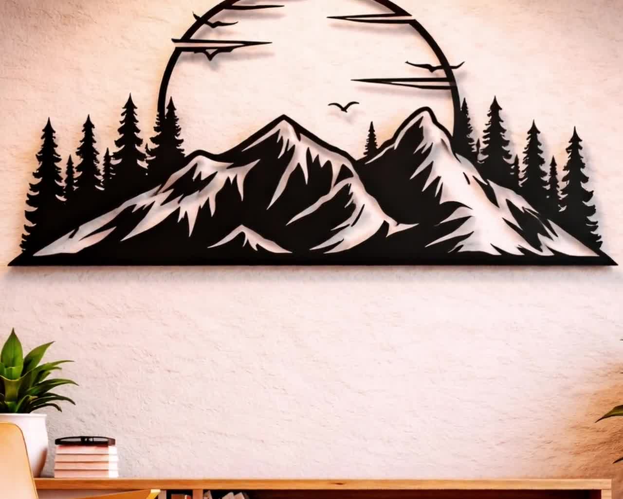 Mountain Scene Svg Dxf Png Files Metal Wall Art Files, Laser Cut
