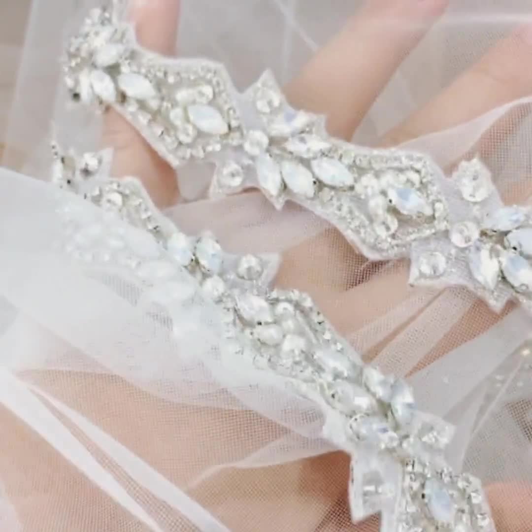 Clear Rhinestone Crystal Lace Trim for Bridal Accessories Wedding Dress  Sash Belt Headband Straps Costume Embellishment 