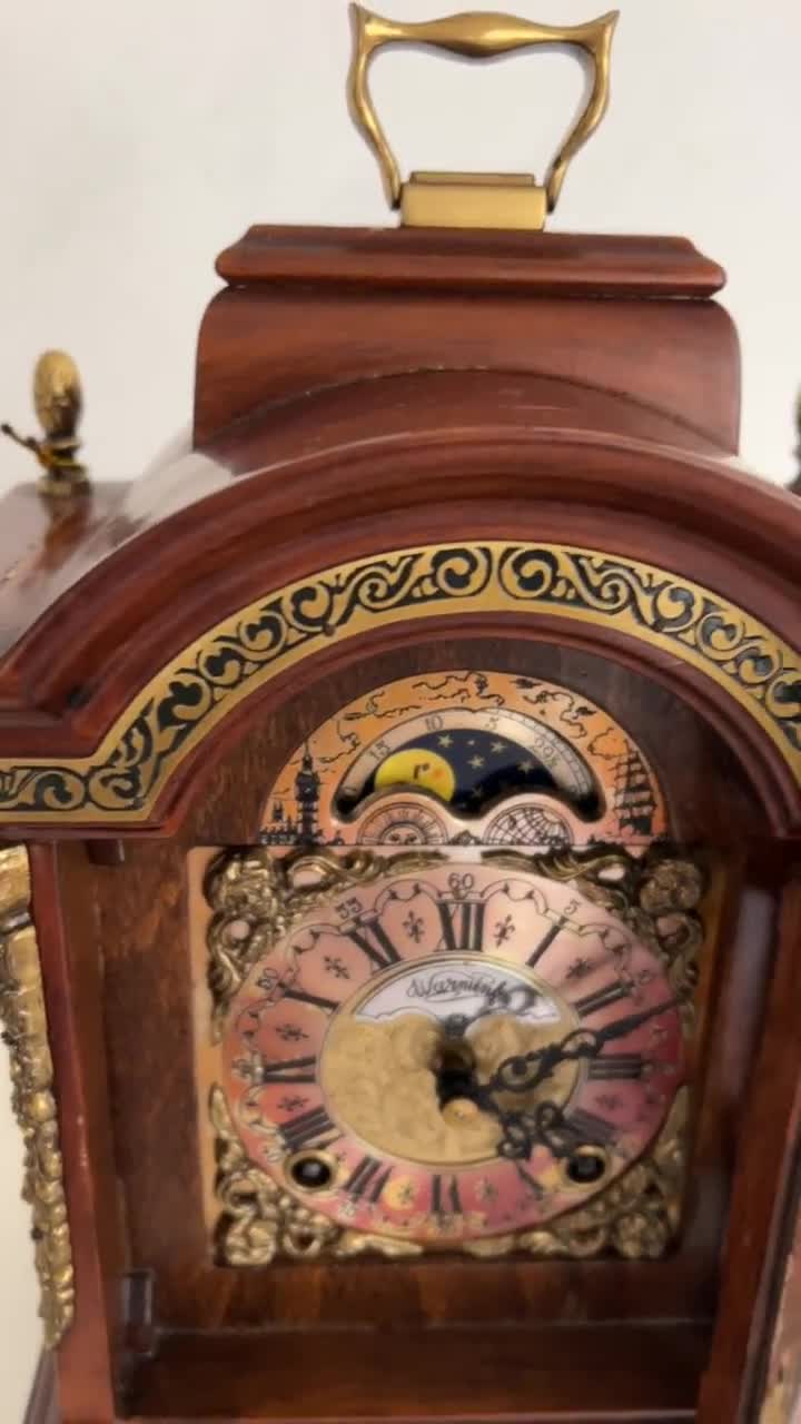 Vintage Warmink Mantel Clock, Wuba Table Clock, Moon-phase, and