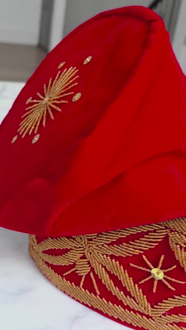 Embroidered Velvet Fila Cap, Yoruba Groom Hat, African Wedding video poster