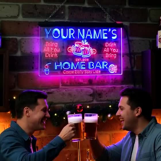 AdvPro Insegna Luminosa LED Personalizzata – Birra Boccale Con Nome E Anno – 60x40 Cm Verde E Giallo