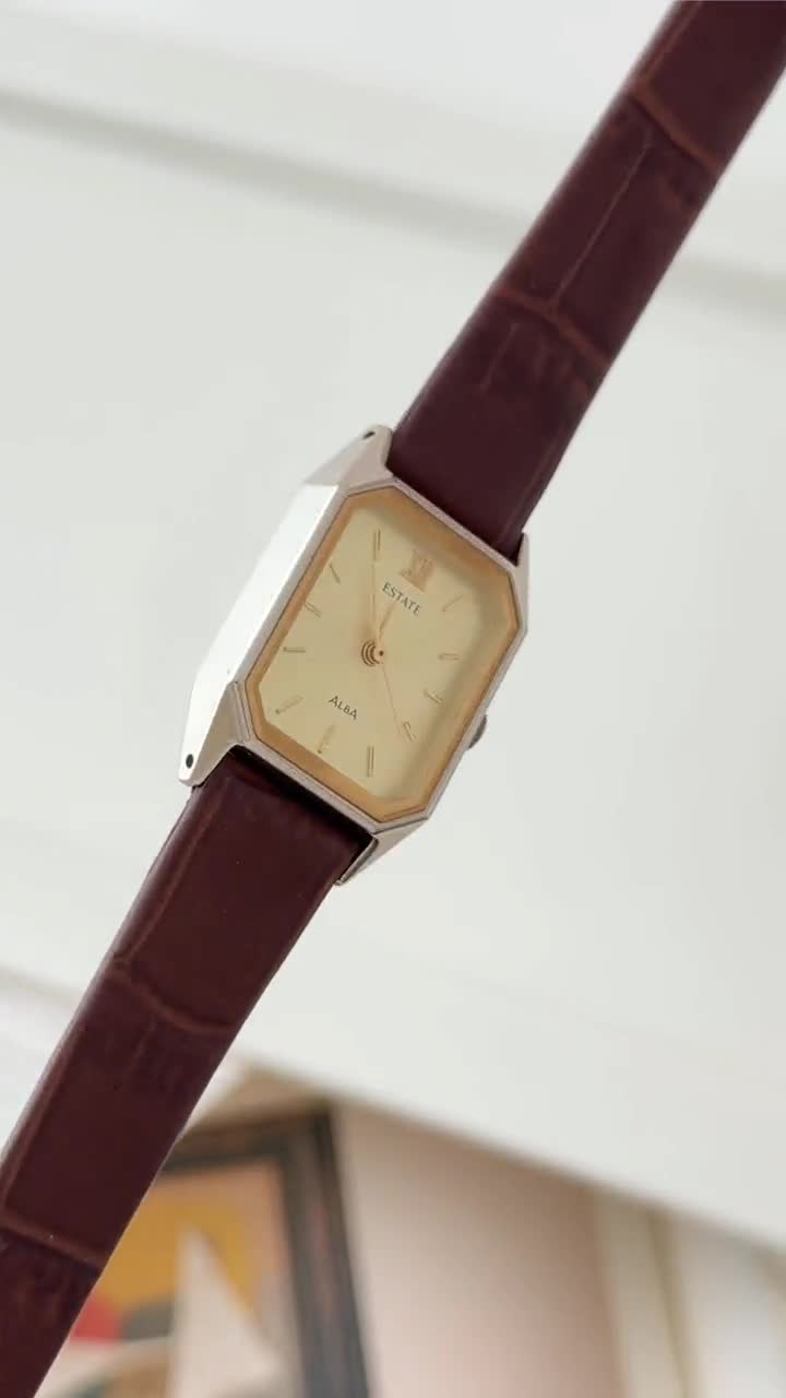 Vintage Alba Estate Seiko Gold Tone Quartz Watch With Leather