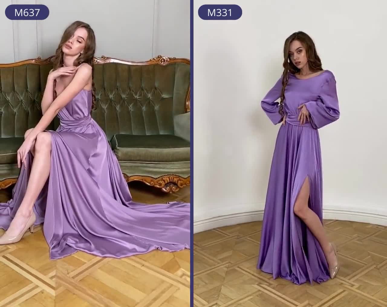 Lilac bridesmaid dress Open back dress Evening dress long Wedding guest  dress Flowing satin purple dress Maxi flared dress
