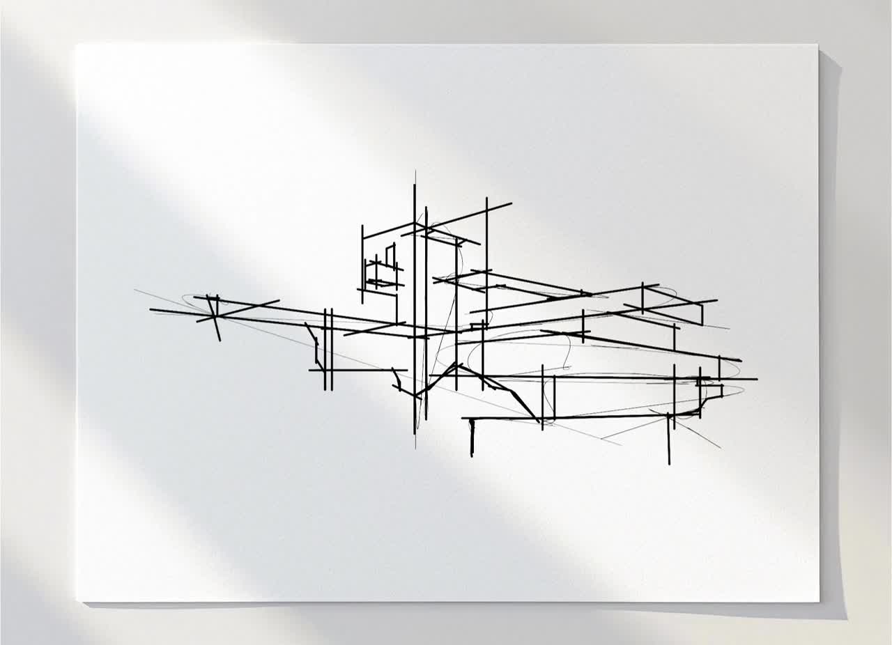 落水荘の版画：フランク・ロイド・ライトの建築スケッチ（デジタル