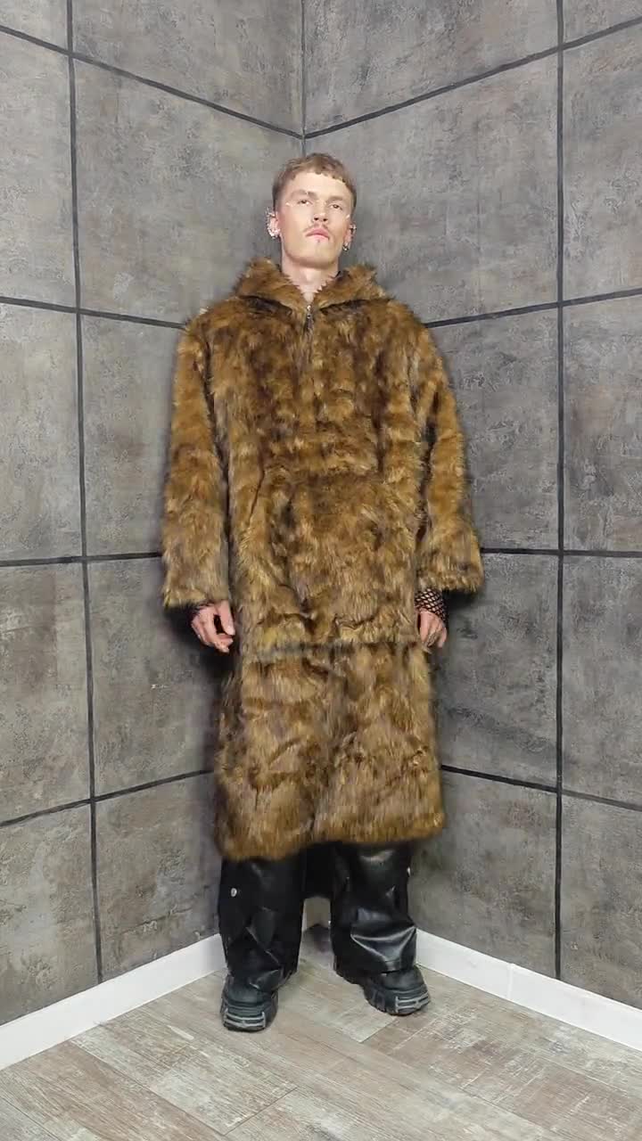 Brown Faux Fur Shaggy Trousers, Unisex Statement Pants, Cozy